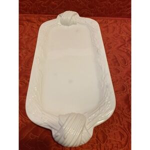 Loucarte Bianca White Oblong‎ Ceramic Bread Serving Tray Vintage Portugal